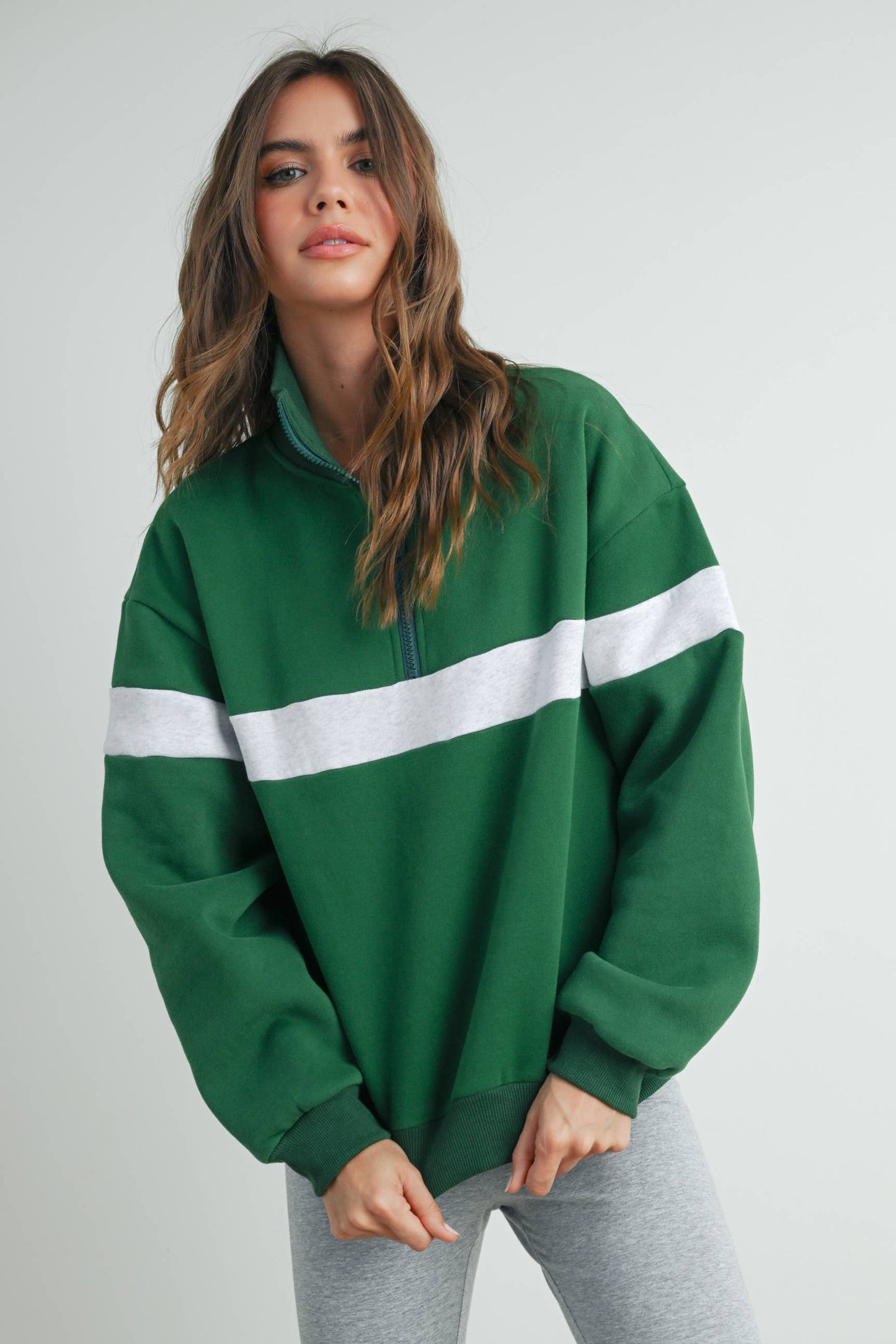 TWO-TONED HALF ZIP COLLAR SWEATSHIRT - BMT7535