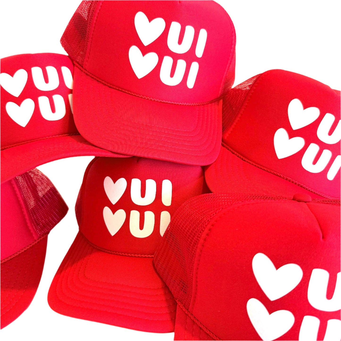 Retro-inspired “Oui Oui” foam trucker hat with playful French phrase, mesh back, and adjustable snapback—perfect for travel, fashion lovers, and Paris-themed gifts.