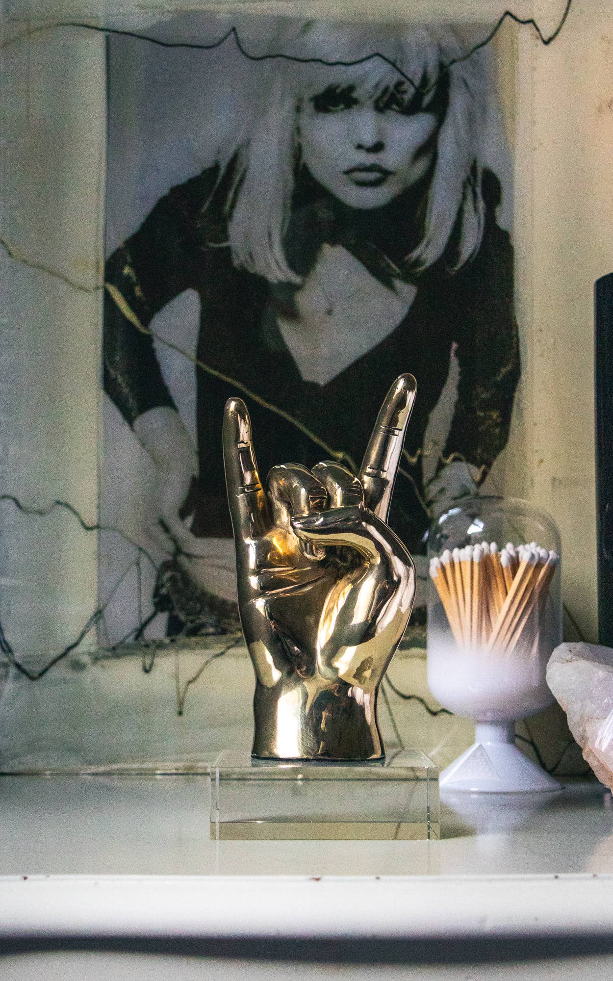 "Rock On" or "Hook 'Em, Horns" Hand Sign Sculpture in Brass