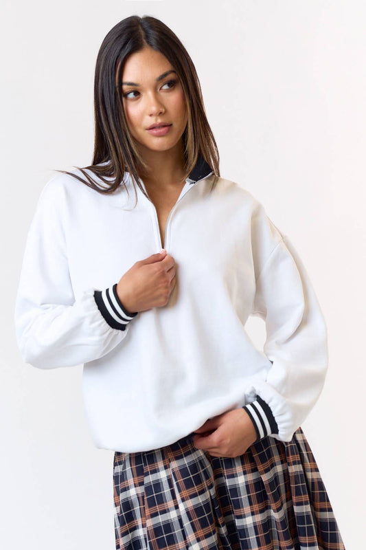 CONTRAST RIB BAND QUARTER ZIP SWEATSHIRT