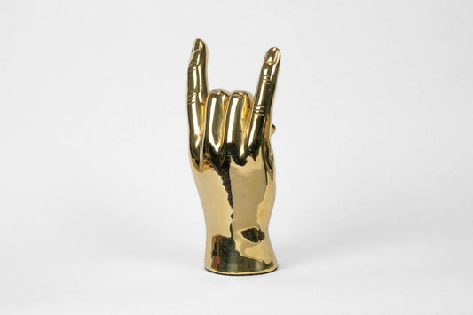 "Rock On" or "Hook 'Em, Horns" Hand Sign Sculpture in Brass