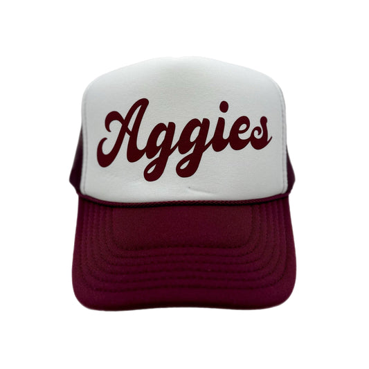 Stylish Aggies Trucker Hat in 3 custom fonts- Show your Aggie Pride!