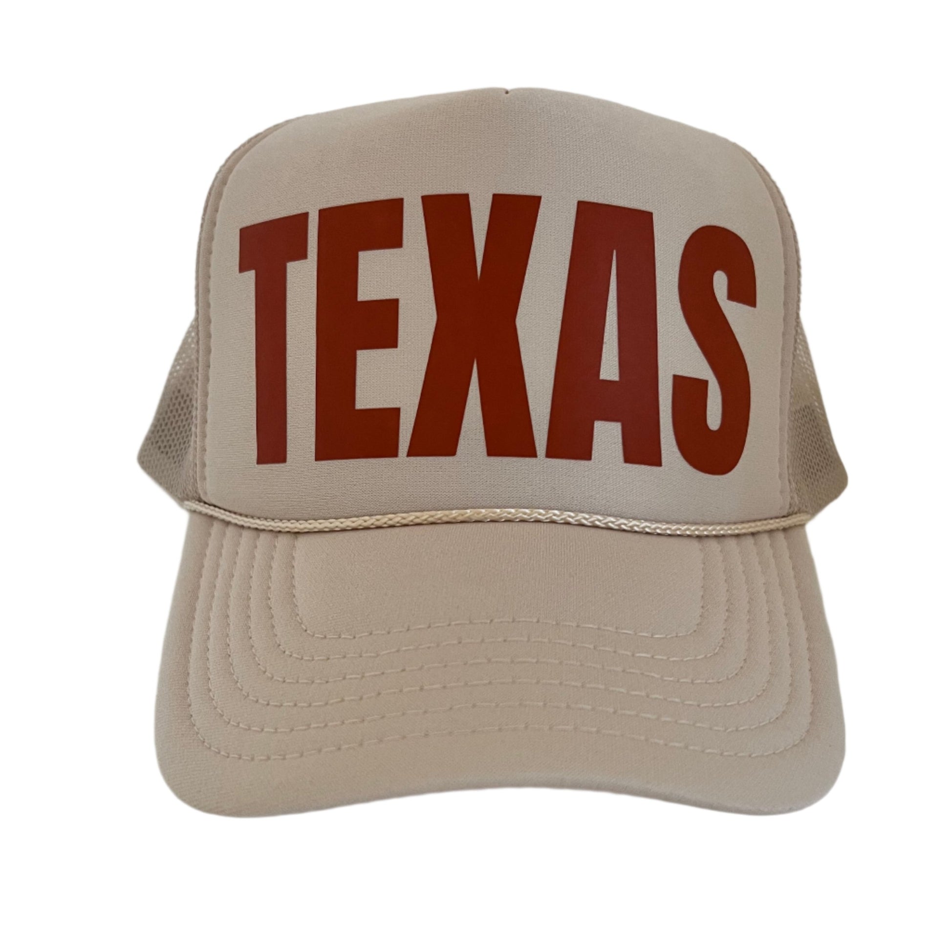 Foam trucker hat featuring bold “Texas” or “Fight” lettering, mesh back, and snap closure—ideal for Longhorn fans, tailgates, game days, and Texas spirit wear.