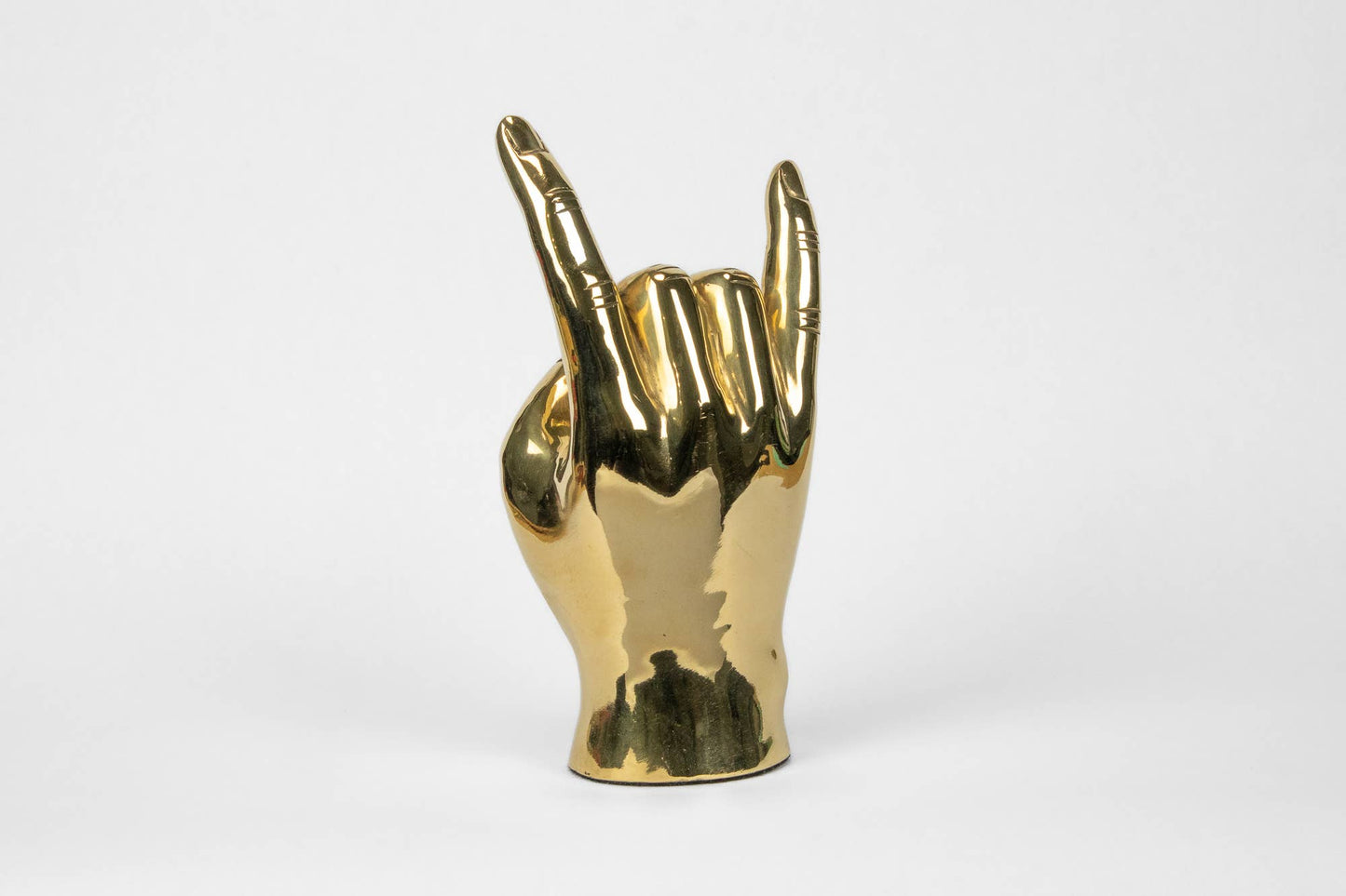 "Rock On" or "Hook 'Em, Horns" Hand Sign Sculpture in Brass