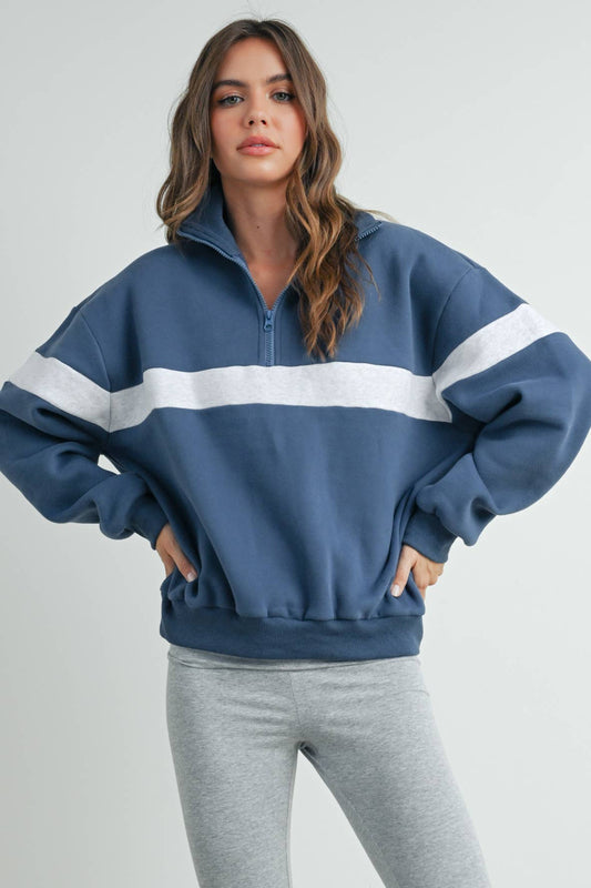 TWO-TONED HALF ZIP COLLAR SWEATSHIRT - BMT7535