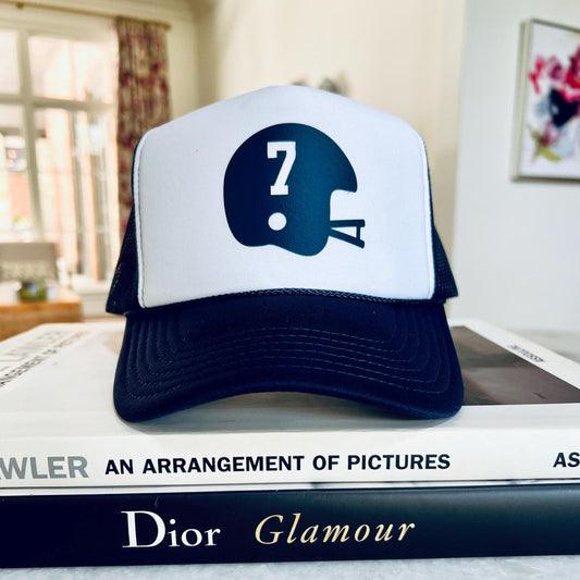 Football Helmet Trucker Hat | Custom w/ player number | Football Team Mom