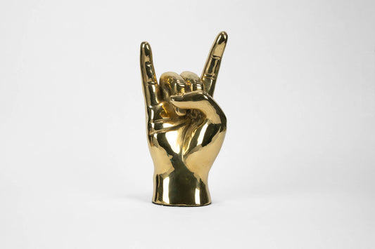 "Rock On" or "Hook 'Em, Horns" Hand Sign Sculpture in Brass